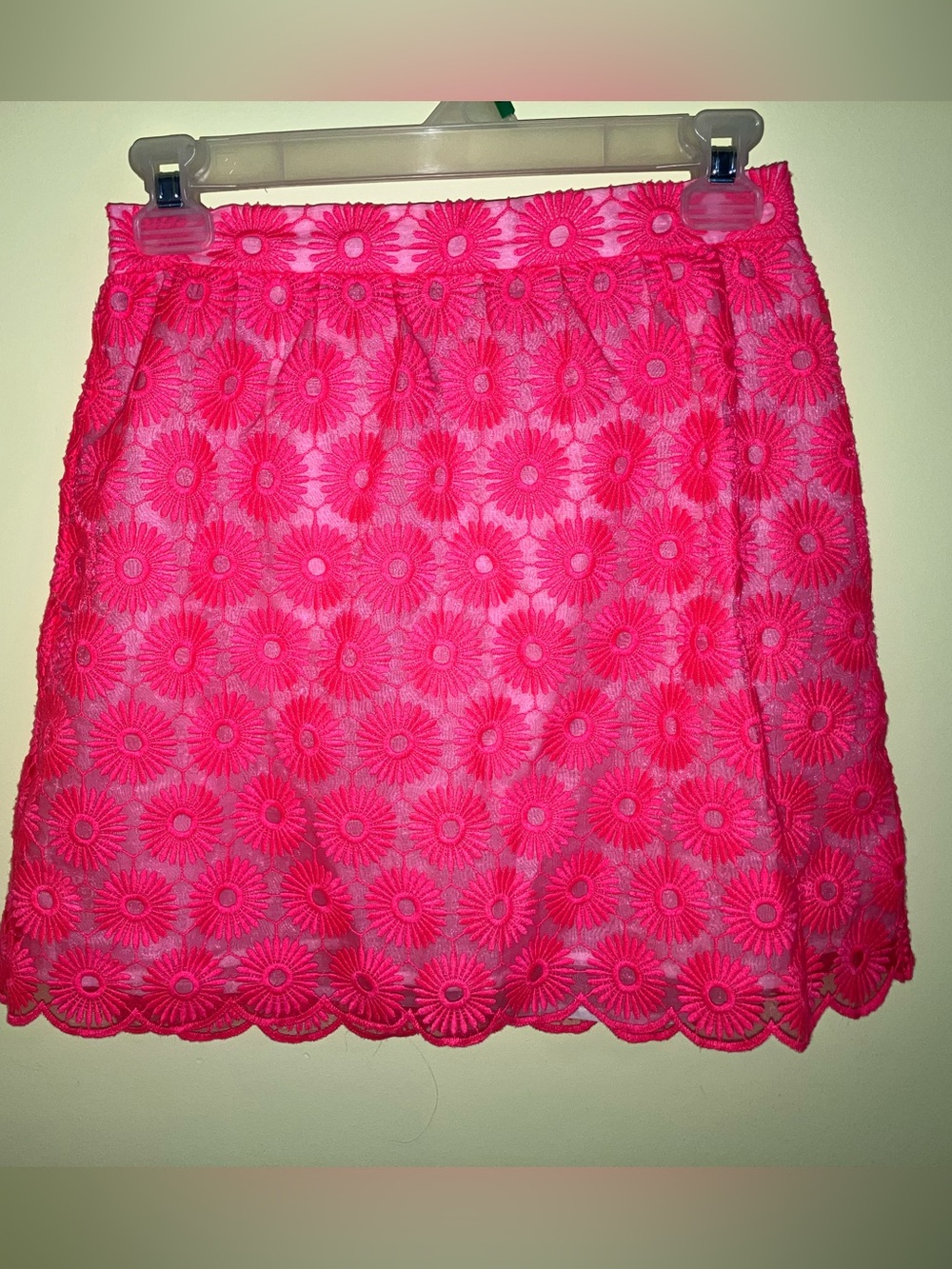 Lilly Pulitzer hot pink Mimosa scalloped edge eyelet lace skirt sz XS